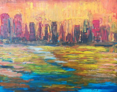 Painting titled "Urban sunset" by Tissa, Original Artwork, Acrylic