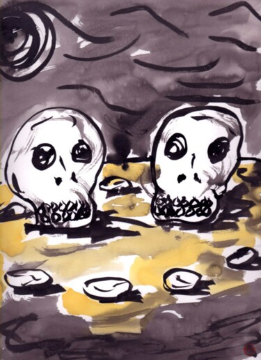 Peinture intitulée "Les crânes..." par Titi Montana, Œuvre d'art originale, Encre