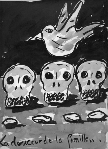 Painting titled "Les crânes 2" by Titi Montana, Original Artwork, Ink