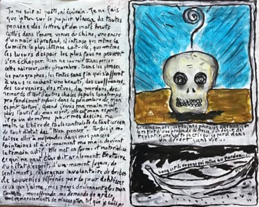 Zeichnungen mit dem Titel "Résurgence : Crâne…" von Titi Montana, Original-Kunstwerk, Tinte