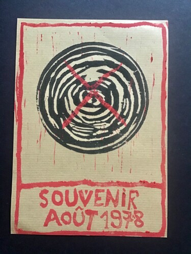 Druckgrafik mit dem Titel "Souvenir août 1978.…" von Titi Montana, Original-Kunstwerk, Holzschnitt