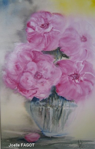 Painting titled "BOUQUET ROSE" by Joelle Fagot, Original Artwork