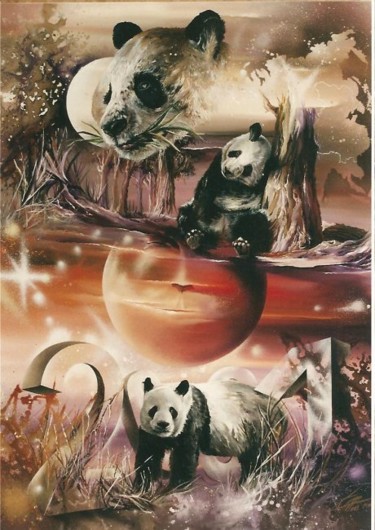 Peinture intitulée "Hommage O Pandas" par Magic World, Œuvre d'art originale
