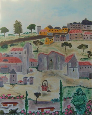 Painting titled "cité médievale" by Martine Villani, Original Artwork