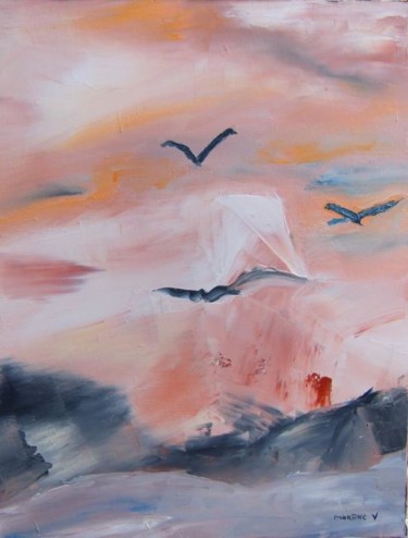 Peinture intitulée "l'ile aux oiseaux" par Martine Villani, Œuvre d'art originale