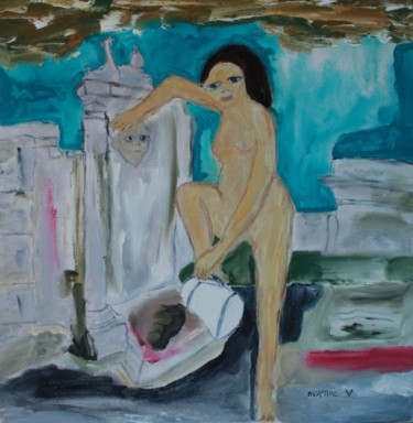 Painting titled "La fontaine" by Martine Villani, Original Artwork