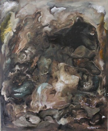 Painting titled "L'antre de la panth…" by Martine Villani, Original Artwork