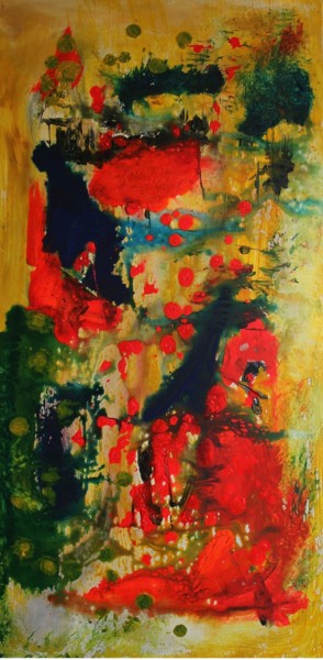 Painting titled "la valse des lampio…" by Martine Villani, Original Artwork, Oil