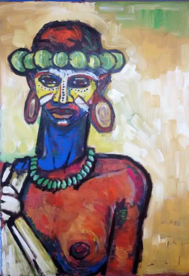 Schilderij getiteld "MUJER AFRICANA" door Titino Morzone, Origineel Kunstwerk, Acryl