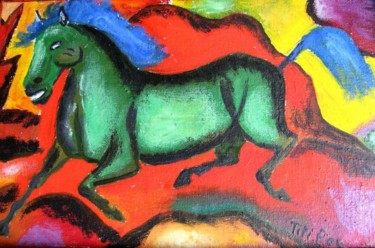 Painting titled "Green Horse" by Titi Paun, Original Artwork
