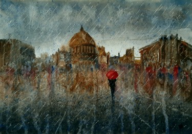 Pittura intitolato "Pioggia, pioggia, p…" da Tito Fornasiero, Opera d'arte originale, Acquarello