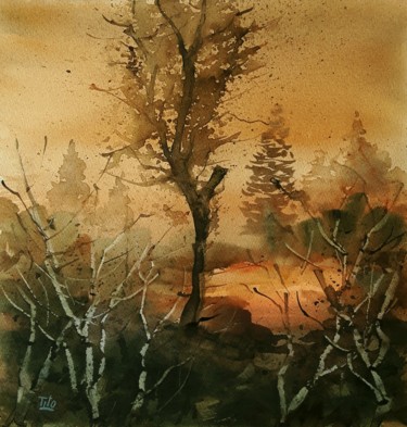 Painting titled "Autunno 5" by Tito Fornasiero, Original Artwork, Watercolor