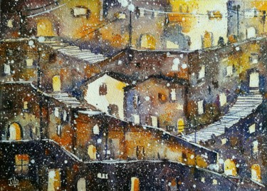 Pittura intitolato "Inverno #28 (ispira…" da Tito Fornasiero, Opera d'arte originale, Acquarello