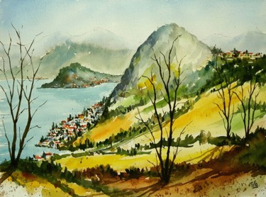 Malerei mit dem Titel "Paesaggio lariano" von Tito Fornasiero, Original-Kunstwerk, Aquarell