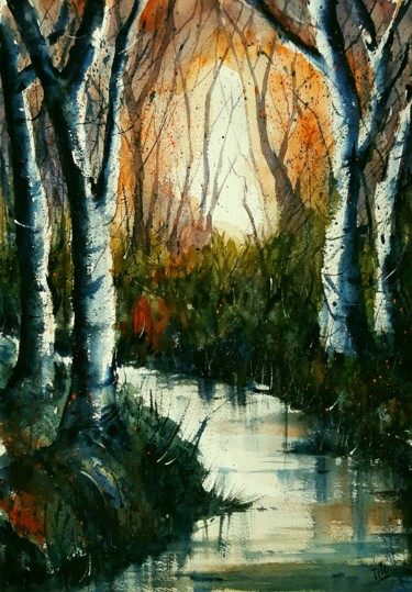 Painting titled "Milano, il Bosco in…" by Tito Fornasiero, Original Artwork, Watercolor