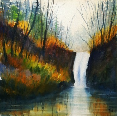 Painting titled "Cascata d'autunno" by Tito Fornasiero, Original Artwork, Watercolor
