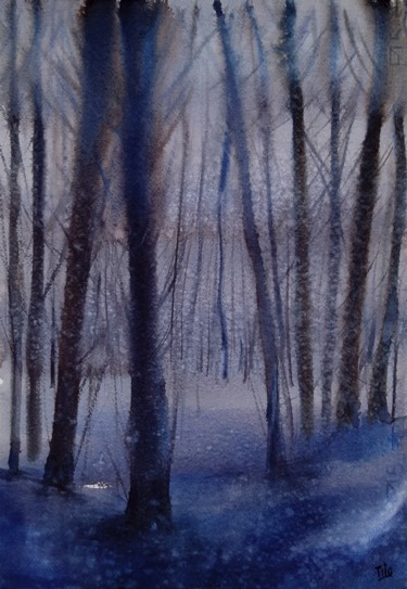 Painting titled "Inverno blu (Blue w…" by Tito Fornasiero, Original Artwork, Watercolor