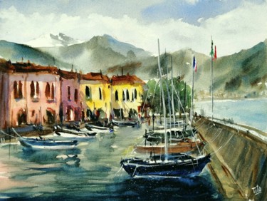 Картина под названием "Menaggio (lago di C…" - Tito Fornasiero, Подлинное произведение искусства, Акварель