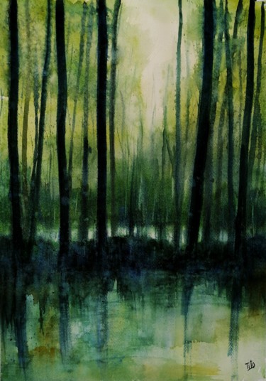 Painting titled "Malinconico autunno" by Tito Fornasiero, Original Artwork, Watercolor