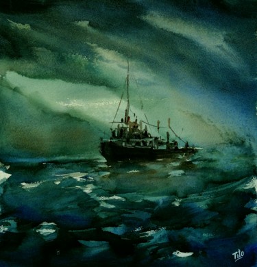 Painting titled "Mare mosso" by Tito Fornasiero, Original Artwork, Watercolor