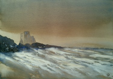 Pittura intitolato "Il mare d'inverno" da Tito Fornasiero, Opera d'arte originale, Acquarello