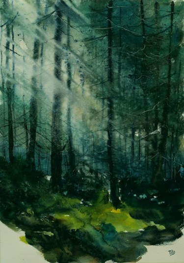 Pittura intitolato "Dentro la foresta" da Tito Fornasiero, Opera d'arte originale, Acquarello