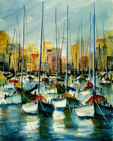 Картина под названием "Il porto che non c'è" - Tito Fornasiero, Подлинное произведение искусства, Акварель