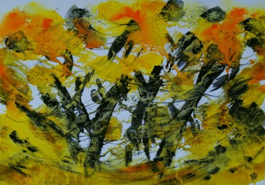 Pittura intitolato "Astrazione in giallo" da Tito Fornasiero, Opera d'arte originale, Acquarello