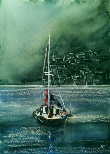 Malerei mit dem Titel "Sul lago" von Tito Fornasiero, Original-Kunstwerk, Aquarell