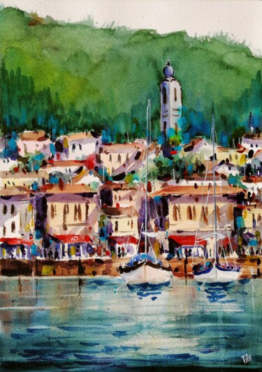 Painting titled "Menaggio in acquere…" by Tito Fornasiero, Original Artwork, Watercolor