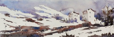 Pittura intitolato "Paesaggio invernale…" da Tito Fornasiero, Opera d'arte originale, Acquarello