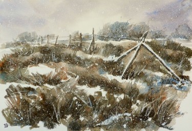 Painting titled "Paesaggio invernale…" by Tito Fornasiero, Original Artwork, Watercolor