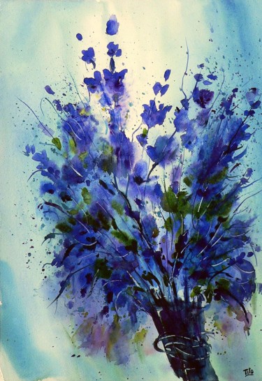 Malerei mit dem Titel "Nel blu dipinto di…" von Tito Fornasiero, Original-Kunstwerk, Aquarell