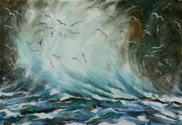 Pittura intitolato "La forza del mare" da Tito Fornasiero, Opera d'arte originale, Acquarello