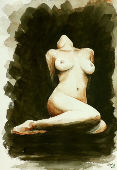 Painting titled "Nudo 6" by Tito Fornasiero, Original Artwork, Watercolor