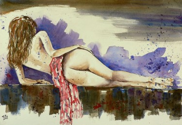 Pittura intitolato "Nudo 4" da Tito Fornasiero, Opera d'arte originale, Acquarello