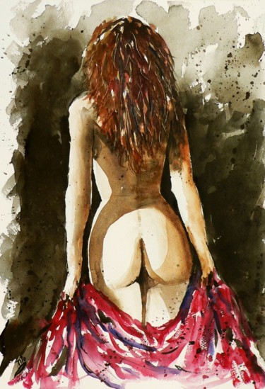 Картина под названием "Nudo 2" - Tito Fornasiero, Подлинное произведение искусства, Акварель