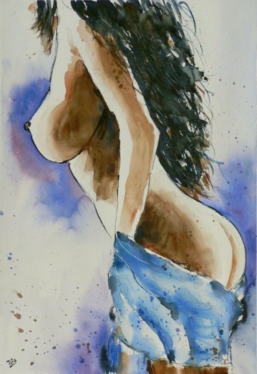 Painting titled "Nudo 1" by Tito Fornasiero, Original Artwork, Watercolor