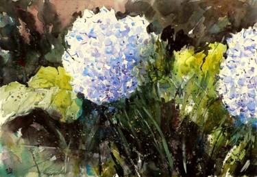 Painting titled "Ortensie" by Tito Fornasiero, Original Artwork, Watercolor