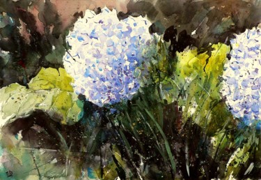 Malerei mit dem Titel "Ortensie" von Tito Fornasiero, Original-Kunstwerk, Aquarell