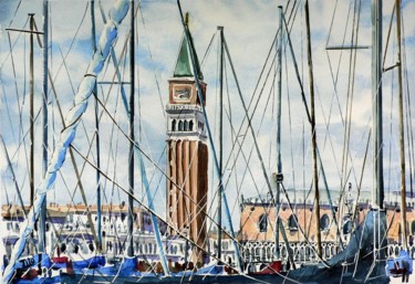 Schilderij getiteld "Un insolita Venezia" door Tito Fornasiero, Origineel Kunstwerk, Aquarel