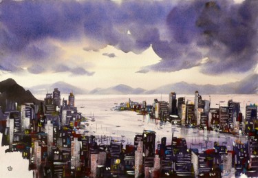 Malerei mit dem Titel "Hong Kong" von Tito Fornasiero, Original-Kunstwerk, Aquarell