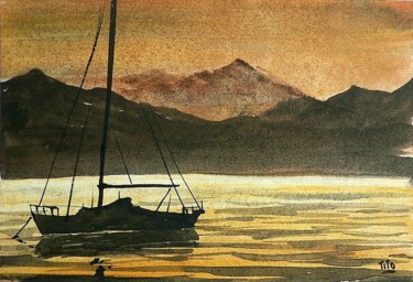 Картина под названием "Lago di Como 3" - Tito Fornasiero, Подлинное произведение искусства, Акварель