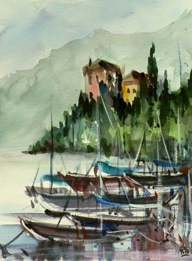 Malerei mit dem Titel "Lago di Como 4" von Tito Fornasiero, Original-Kunstwerk, Aquarell