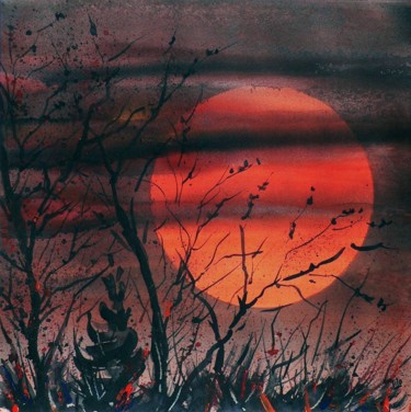 Painting titled "Zoomed sunset" by Tito Fornasiero, Original Artwork, Watercolor