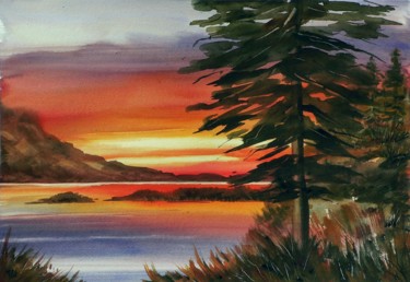 Painting titled "Tramonto" by Tito Fornasiero, Original Artwork, Watercolor