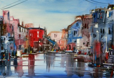 Pittura intitolato "Città immaginaria 2" da Tito Fornasiero, Opera d'arte originale, Olio