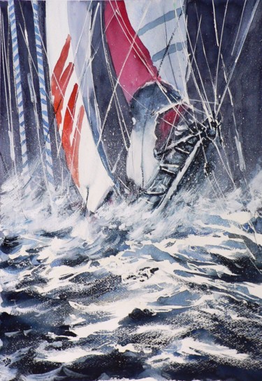 Malerei mit dem Titel "Mare mosso 3" von Tito Fornasiero, Original-Kunstwerk, Aquarell