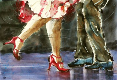 Pittura intitolato "I ballerini" da Tito Fornasiero, Opera d'arte originale, Acquarello