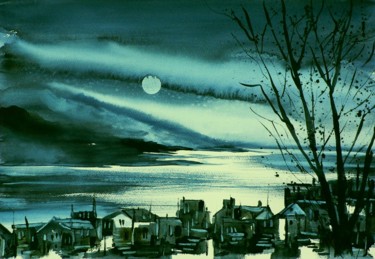 Painting titled "Luna piena" by Tito Fornasiero, Original Artwork, Oil